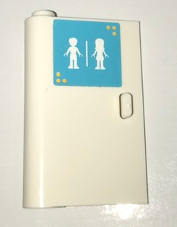 Lego Door 1 x 3 x 4 Left - Open Between Top and Bottom Hinge with Male and Female Friends Silhouettes (Unisex Restroom) Pattern (Sticker) - Set 41109 / White