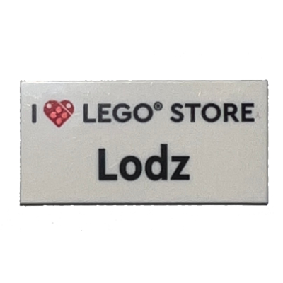 Lego Tile 2 x 4 with 'I heart LEGO STORE LODZ' Print