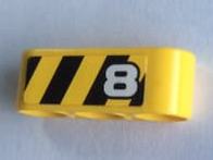 Lego Technic, Liftarm Thick 1 x 3 with Black and Yellow Danger Stripes and Number 8 Pattern Model Left Side (Sticker) - Set 8264