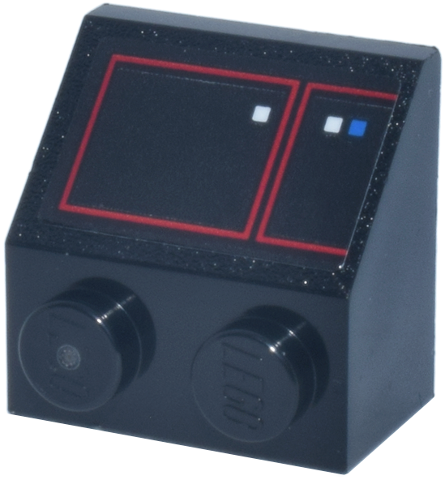 Lego Slope 45 2 x 2 with Control Panel, Red Rectangle and Lines, White and Blue Lights and Buttons Pattern (Sticker) - Set 75419 / Black