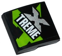 Lego Slope, Curved 2 x 2 x 2/3 with Lime, Silver and White 'XTREME' Pattern (Sticker) - Set 60085