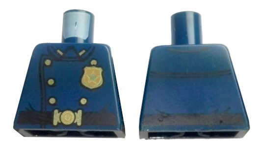 Lego Torso Police Uniform Vintage, Gold Star Badge Logo, Buttons, Buckle and Black Belt Pattern / Dark Blue