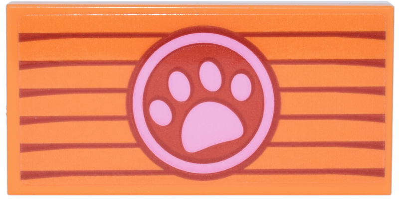 Lego Tile 2 x 4 with Red Shutter Stripes and Circle with Bright Pink Animal Paw Print Pattern (Sticker) - Set 42677