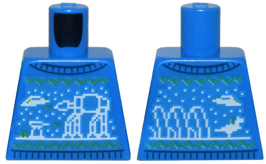 Lego Torso Knit Fair Isle Holiday Sweater with White and Green SW Battle of Hoth Pattern / Blue