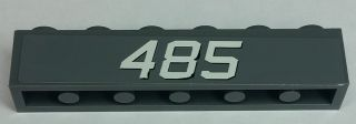 Lego Brick 1 x 6 with White '485' on Dark Bluish Gray Background Pattern (Sticker) - Set 8426