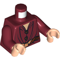 Lego Torso Elven Coat with Reddish Brown Leaf Buttons and Belt Print, Dark Red Arms, Light Nougat Hands / Dark Red