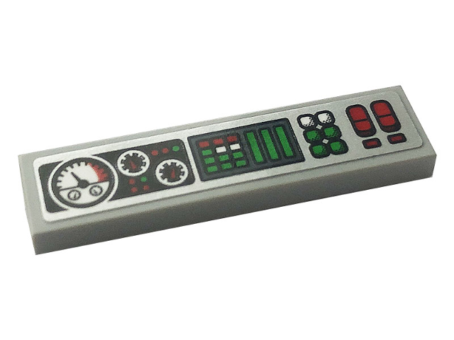 Lego Tile 1 x 4 with Control Panel with Green, Red and White Buttons and Gauges Pattern (Sticker) - Set 42108