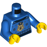 Lego Torso Sweater with Pixelated Bear Head with Police Hat (Ugly Christmas Sweater) Print, Blue Arms, Yellow Hands / Blue