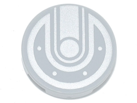 Lego Tile, Round 2 x 2 with Bottom Stud Holder with Silver Lines, Bolts/Dots Pattern / Light Bluish Gray