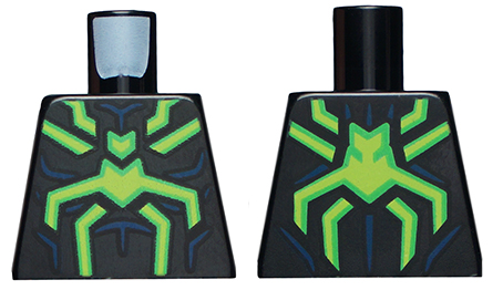 Lego Torso Spider-Man Costume, Bright Green and Lime Spider and Dark Blue Muscles Outline Pattern / Black