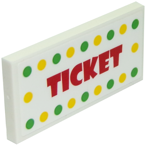 Lego Tile 2 x 4 with 'TICKET' Pattern (Sticker) - Set 10261 / White