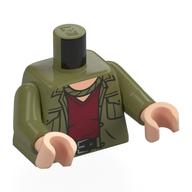 Lego Torso, Jacket, Black Belt, Dark Red Shirt Print, Olive Green Arms, Light Nougat Hands