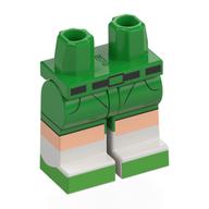 Lego Hips with Bright Green Legs and White Boots Pattern with Shorts, Black Belt, Light Nougat Knees, White Socks, Bright Green Shoes Print / Bright Green