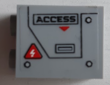 Lego Panel 1 x 2 x 2 with Side Supports - Hollow Studs with 'ACCESS', Electricity Danger Sign and Hatch with Handle and Bolts Pattern Side B (Sticker) - Set 60188