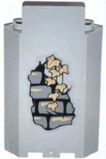 Lego Panel 3 x 3 x 6 Corner Wall without Bottom Indentations with Bricks and 7 Dark Tan Ivy Leaves Pattern (Sticker) - Set 9468 / Light Bluish Gray