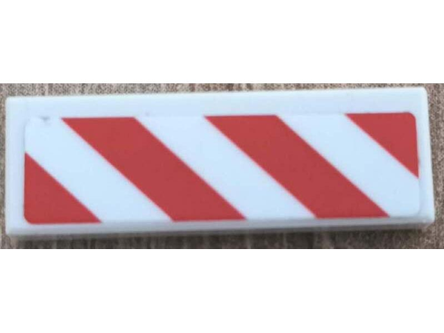 Lego Tile 1 x 3 with Red and White Danger Stripes Pattern Model Left Side (Sticker) - Set 60386 / White