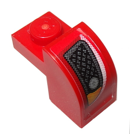 Lego Slope, Curved 2 x 1 x 1 1/3 with Recessed Stud with Silver Grille and Orange Headlight on Red Background Pattern Model Right Side (Sticker) - Set 8185