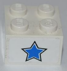 Lego Brick 2 x 2 with Blue Star Pattern (Sticker) - Set 7970 / White