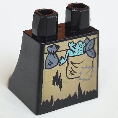 Lego Hips and Legs Under Dress/Robe with Dark Tan Apron, Sand Green Frog, Dark Bluish Gray Pouche Print