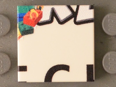 Lego Tile 2 x 2 with Bricks, Black 'RL' Lower Half and Partial 'ECH' Pattern / White