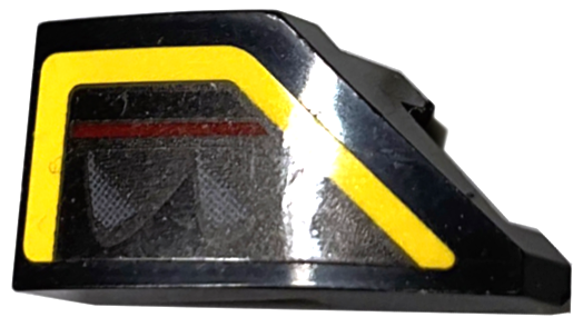 Lego Wedge 2 x 1 x 2/3 Left with Taillight with Dark Red Line and Yellow Bent Stripe Pattern (Sticker) - Set 76907