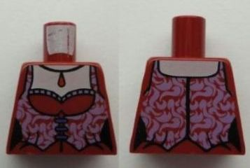 Lego Torso Monster Fighters Female Corset with Lavender Trim and Dark Red Pendant Pattern / Dark Red