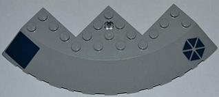 Lego Brick, Round Corner 10 x 10 with Slope 33 Edge, Axle Hole, Facet Cutout with Separatist Logo and Dark Blue Square Pattern Left (Stickers) - Set 8018 / Light Bluish Gray