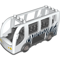 Lego Duplo Bus with Dark Bluish Gray Chassis & Flat Silver Wheels, with Zebra Stripes Print