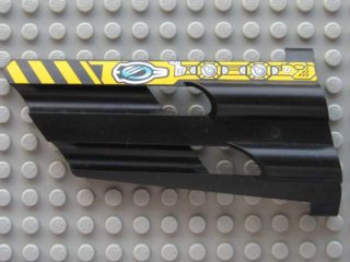 Lego Technic, Panel Fairing # 4 Large Long, Large Holes, Side B with Black and Yellow Danger Stripes, 'CM' and Machinery Pattern (Sticker) - Set 8450