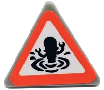 Lego Road Sign 2 x 2 Triangle with Clip with Coral Border and Black Silhouette of Mini Doll Splashing in Water / Swimming Danger Pattern (Sticker) - Set 41421