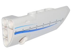Lego Technic, Panel Fairing # 4 Small Smooth Long, Side B with Blue Curved Stripes and Rivets Pattern (Sticker) - Set 42025 / White