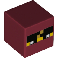 Lego Minifig Head Special, Cube with Pixelated Eyes, Eyebrows and Yellow Skin Print (Ninjago Kai) / Dark Red