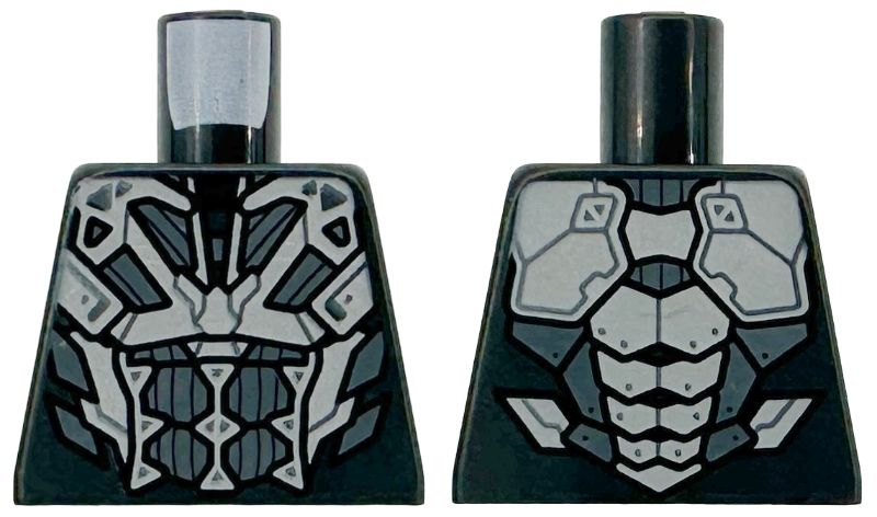 Lego Torso Armor, Dark Bluish Gray and Light Bluish Gray Panels, Silver Highlights and Black Outlines Pattern / Pearl Dark Gray