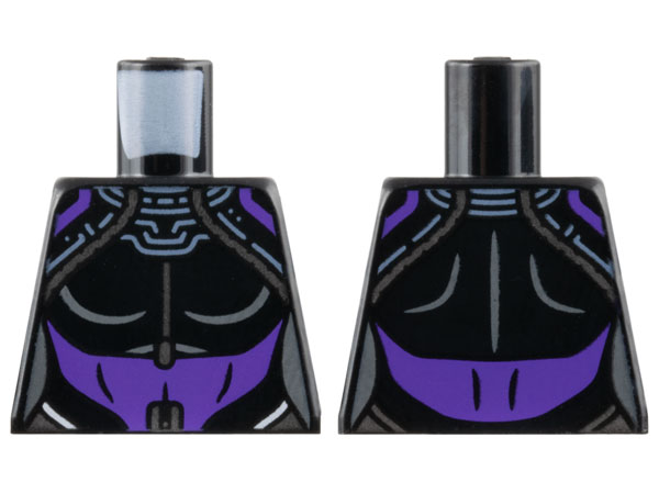 Lego Torso Female Armor, Silver Piping, Dark Purple Midriff Pattern / Black