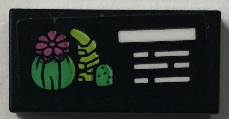 Lego Tile 1 x 2 with Plant Information Sign with White Lines, Magenta, Green and Lime Sucus, Cacti and Flower Pattern (Sticker) - Set 41757