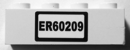 Lego Brick 1 x 4 with 'ER60209' Pattern (Sticker) - Set 60209 / White