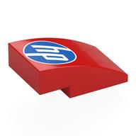 Lego Brick Curved 3 x 2 No Studs with White/Blue 'hp' Logo Print / Red