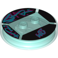 Lego Function Brick Round 4 x 4 x 2/3 with 2 Studs and Light Blue and Pink 'WS' Print / Trans-Light Blue