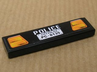 Lego Tile 1 x 4 with Taillights, 'POLICE' and 'CITY POLICE PC-8135' Pattern (Sticker) - Set 8135