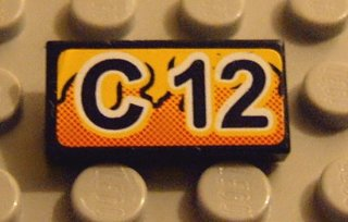 Lego Tile 1 x 2 with 'C 12' Pattern (Sticker) - Set 8253 / Black