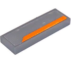 Lego Tile 1 x 3 with Orange Stripe on Dark Bluish Gray Background Pattern Model Right Side (Sticker) - Set 75892 / Dark Bluish Gray