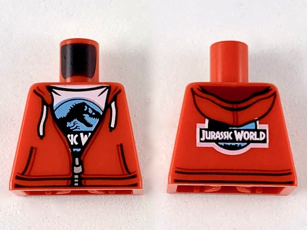 Lego Torso Hoodie with White Drawstrings, Silver Zipper and White Jurassic World Logo T-Shirt Pattern / Red