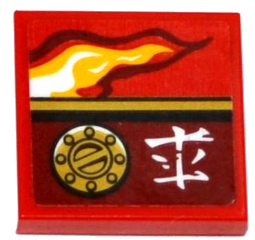 Lego Tile 2 x 2 with Flame, Filler Cap and Ninjago Logogram 'Fire' Pattern Model Left Side (Sticker) - Set 70600 / Red