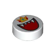 Lego Tile Round 1 x 1 with King Boo, Crown Print / White