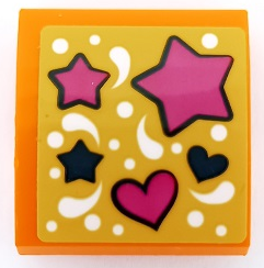 Lego Slope, Curved 2 x 2 x 2/3 with Dark Blue and Magenta Hearts and Stars and White Dots Pattern (Sticker) - Set 41373