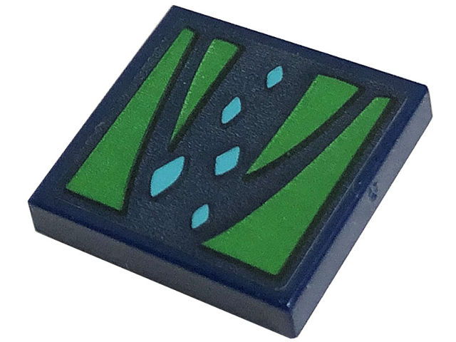 Lego Tile 2 x 2 with Green Skin and Medium Azure Scales Pattern (Sticker) - Set 71766 / Dark Blue