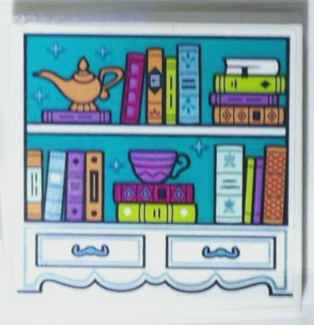 Lego Tile 4 x 4 with Shelves with Books, Cup, Magic Lamp and Drawers Pattern (Sticker) - Set 43215