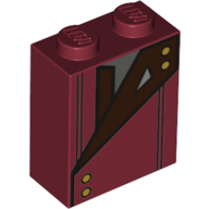Lego Brick 1 x 2 x 2 with Inside Stud Holder with Red Jacket, Buttons print / Dark Red