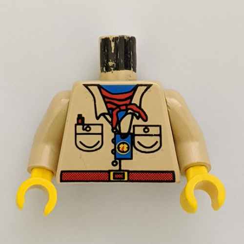 Lego Torso Shirt, Blue Neck, Red Bandana, Compass Print, Tan Arms, Yellow Hands / Tan