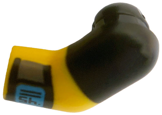 Lego Arm, Left with Black Short Sleeve, Medium Azure Digital Watch Pattern / Yellow